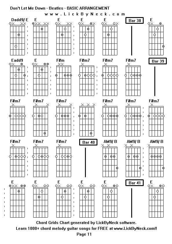 Chord Grids Chart of chord melody fingerstyle guitar song-Don't Let Me Down - Beatles - BASIC ARRANGEMENT,generated by LickByNeck software.